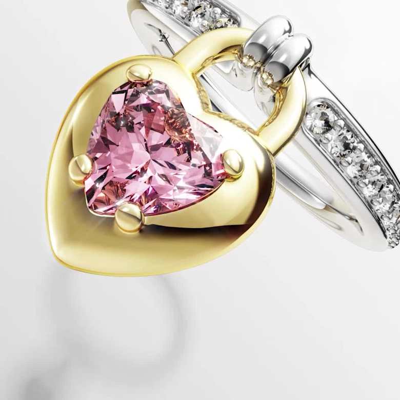 Idyllia motif ring, Mixed cuts, Heart, Pink, Mixed metal finish