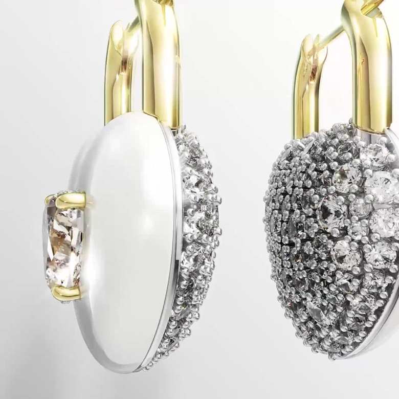 Idyllia ドロップピアス, ミックスカット, ハート, ホワイト, 18K