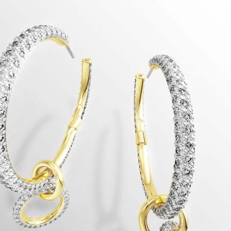 Dextera hoop earrings, Round cut, White, 18K gold finish | Swarovski