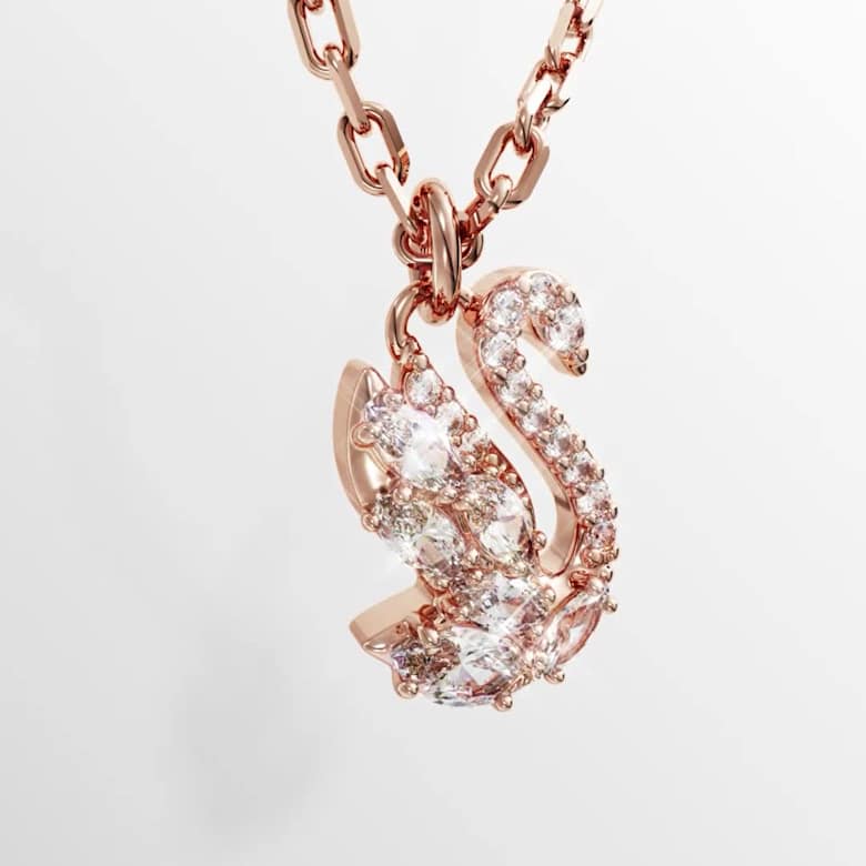 Swan pendant, Mixed cuts, Swan, White, 18K rose gold finish