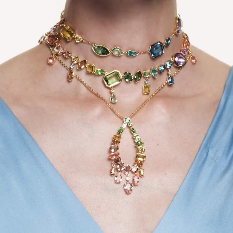 ATELIER SWAROVSKI ネックレス Gema 項鏈, 混合式切割, 漸層色, 鍍金（金色飾面） | Swarovski