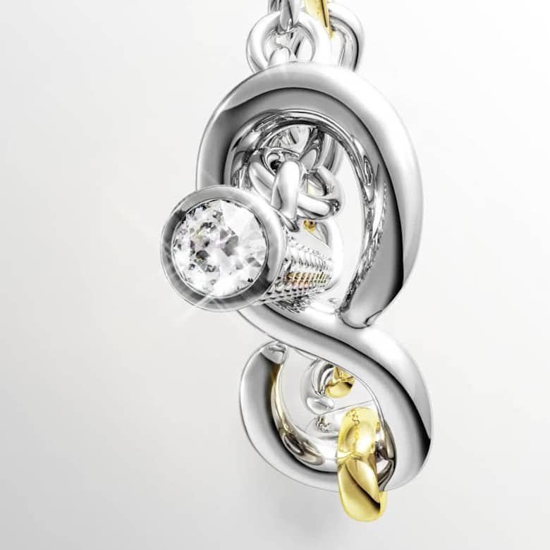 Dextera bracelet, Round cut, T-bar, White, Mixed metal finish
