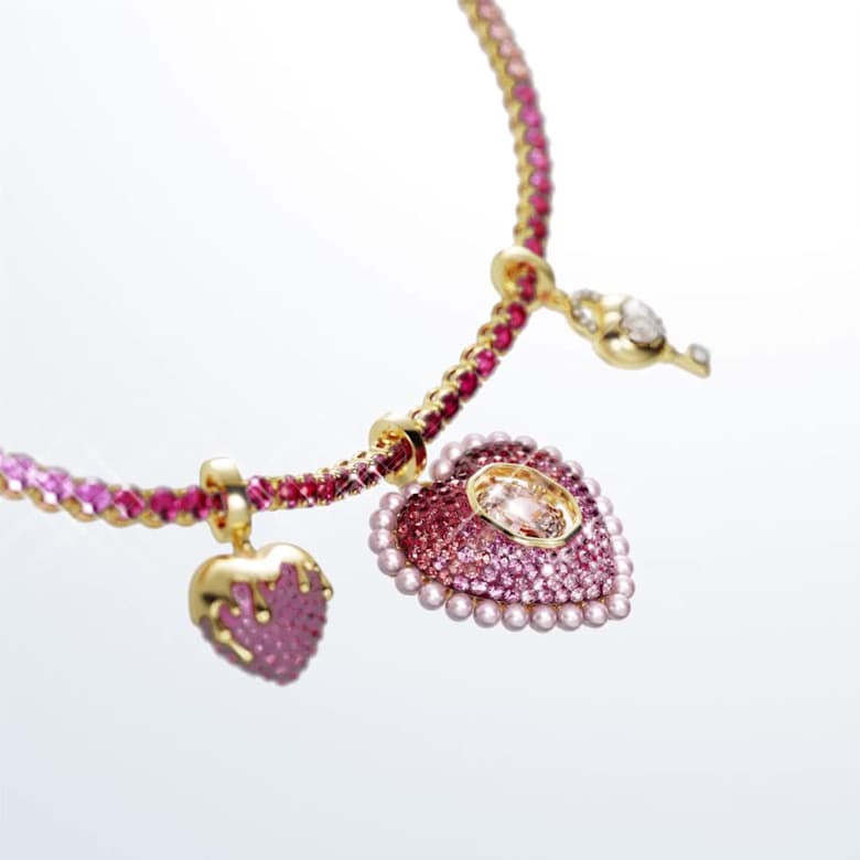 Idyllia pendant, Mixed cuts, Heart, Pink, Gold-tone plated | Swarovski