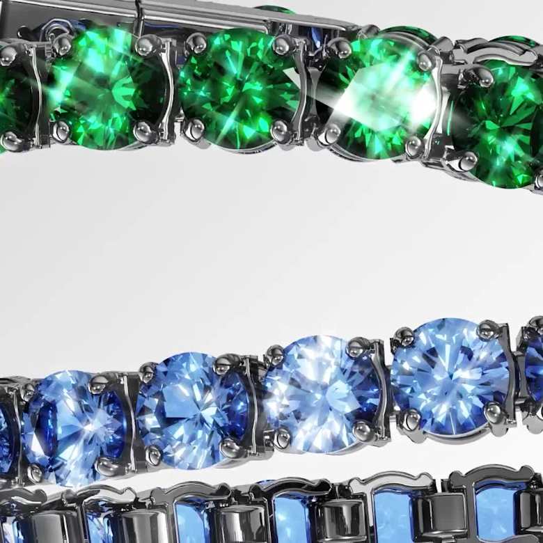 Matrix Tennis bracelet, Round cut, Green, Ruthenium plated | Swarovski