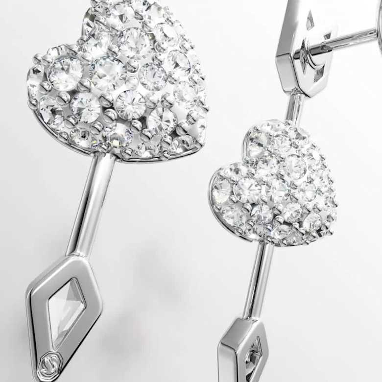 Idyllia drop earrings, Mixed cuts, Heart with arrow, White