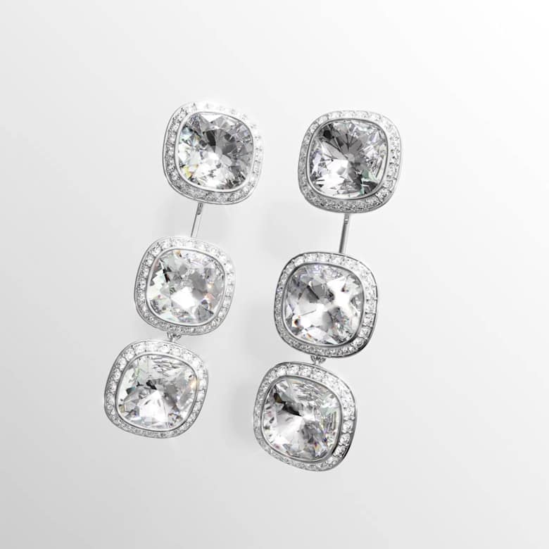 SWAROVSKI Unaセット ピアスのみ Una Angelic ピアス, クッションカット, ホワイト, ロジウム・プレー