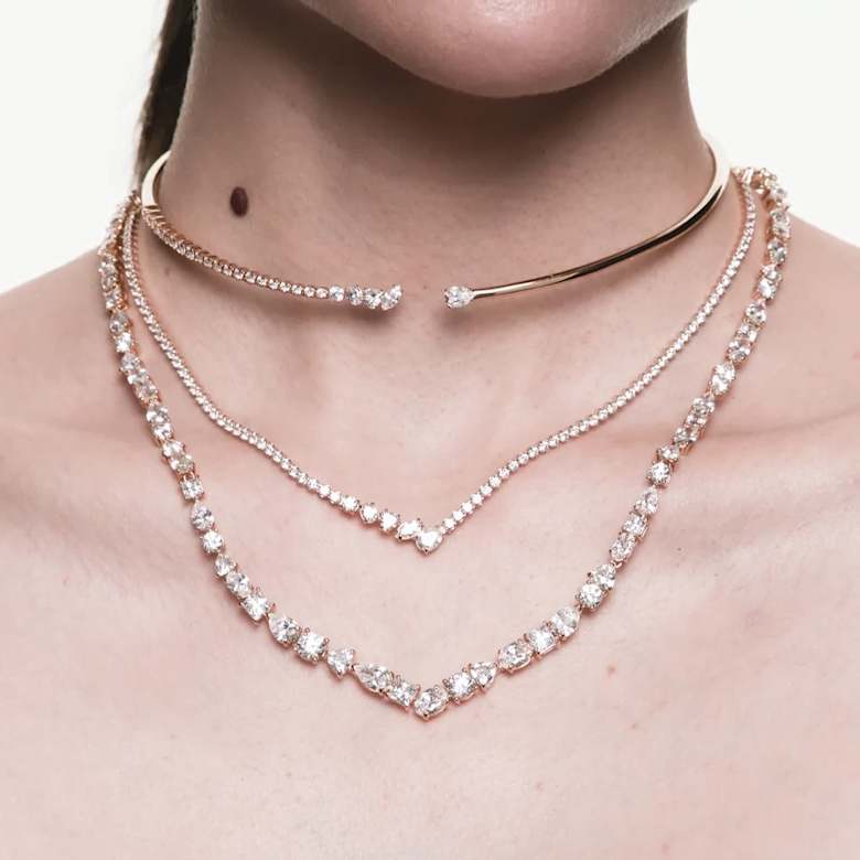 Mesmera choker, Mixed cuts, White, 18K gold finish | Swarovski