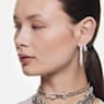 Kruhové náušnice Matrix, Bagetový výbrus, Srdce, Malé, Bílá, Pokoveno rhodiem - Swarovski, 5653170