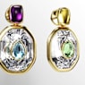 Chroma drop earrings, Asymmetrical design, Octagon cut, Multicolored, Gold-tone plated - Swarovski, 5705582